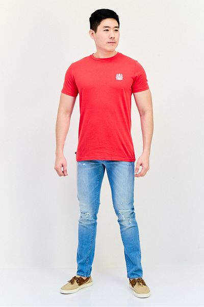 Aquascutum Men Crew Neck Brand Logo Short Sleeves T-shirt, Red