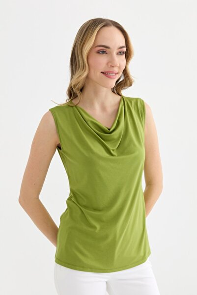 Selen Giyim Degaje Yaka Kolsuz Penye Bluz