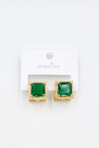 Royaleks Square Jewelled Earrings - Green