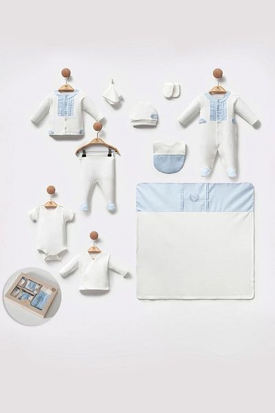 Cassiope Cotton Soft Textured Jumpsuit Bodysuit Blanket Set Boxed Gift 10-Piece Hospital Release