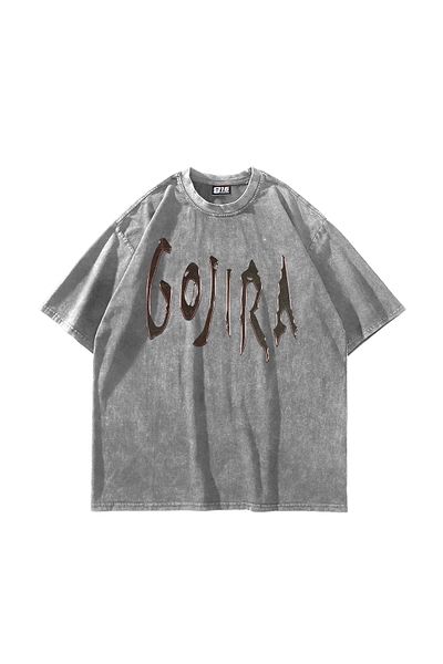 Sekizbiraltı Λευκό μπλουζάκι με στάμπα Gojira Oversize Unisex Washed