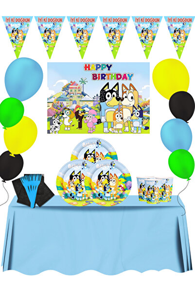 snowparty Bluey Afişli Metalize Masa Etekli Doğum Günü Parti Malzemeleri Süsl...