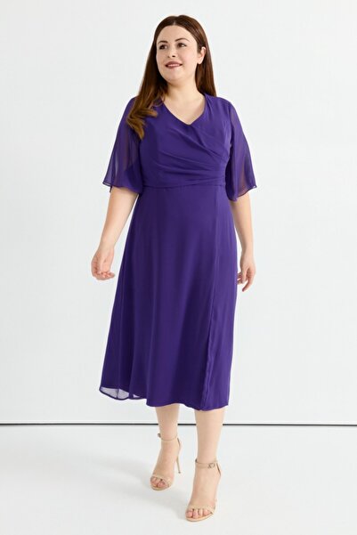 Selen Giyim Büyük Beden Önü Kruvaze Yırtmaçlı Elbise