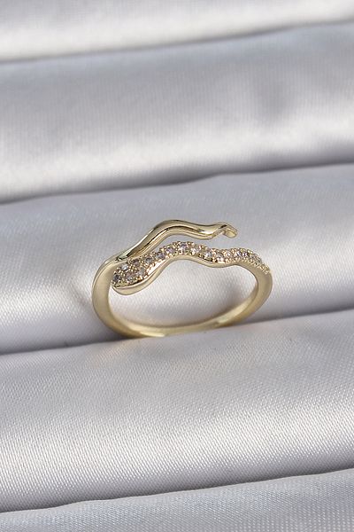 Skygo Brass Gold Color Zircon Stone Snake Adjustable Model Women's Ring - Tj-Byk3368
