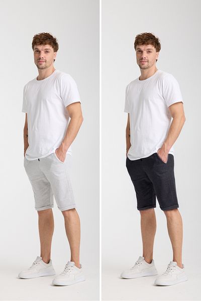 VERSCOVE Men's Double Leg 2-Piece Advantage Set with Side Pockets and Lace-Up Waist Basic Combed Cotton Shorts