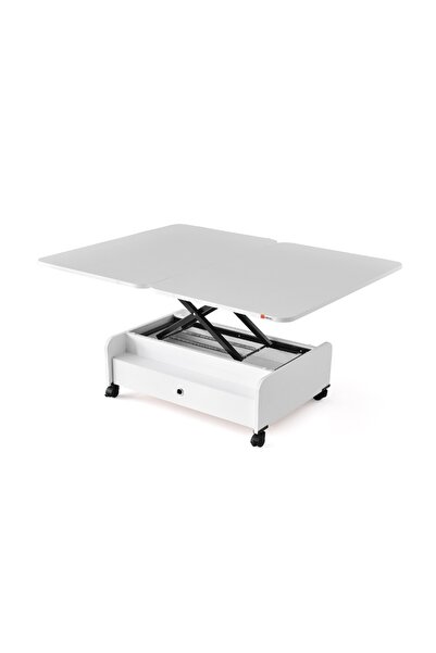 Home Tekerlekli Çekmeceli Beyaz Sihirli Sehpa