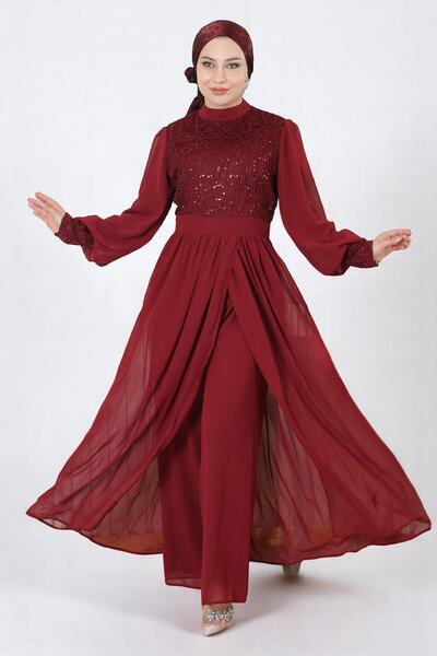 Missvalle Κοστούμι σιφόν με παγιέτες Claret Red 19190