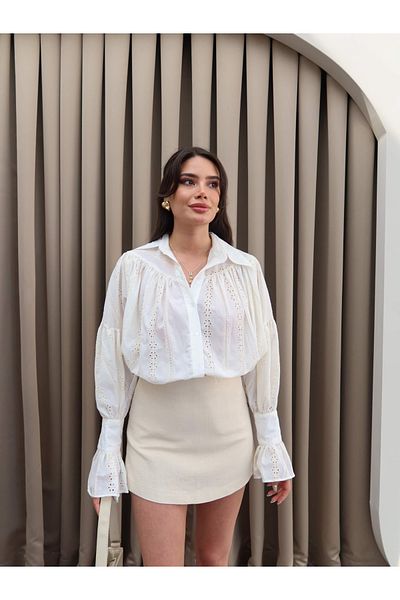 ESRAHELVACI Ecru Scallop Shirred Shirt