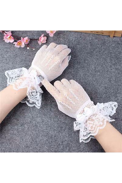 VEGAROKS Lace Detailed Mesh Imported White Gloves