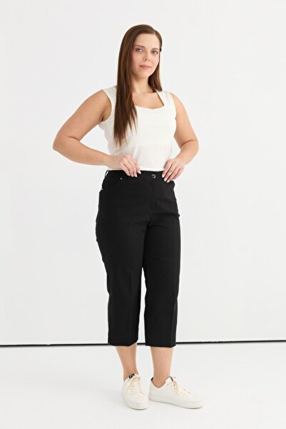 Selen Giyim Büyük Beden Beli Yarım Lastikli Kapri Kot Pantolon