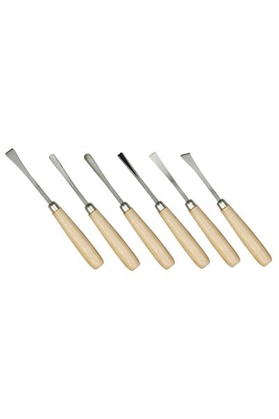 flores Set of 6 chisels with wooden handle, various shapes, 170 mm