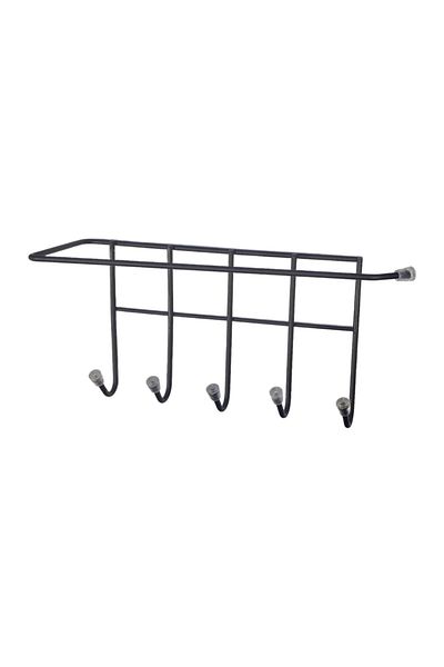 flores Metal hanger with 5 hooks and paper holder, adhesive fastening, SY076B, 260 mm, matte black