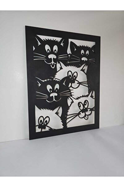 Kedi Selfie Ahşap Duvar Süsü 32x42 Cm