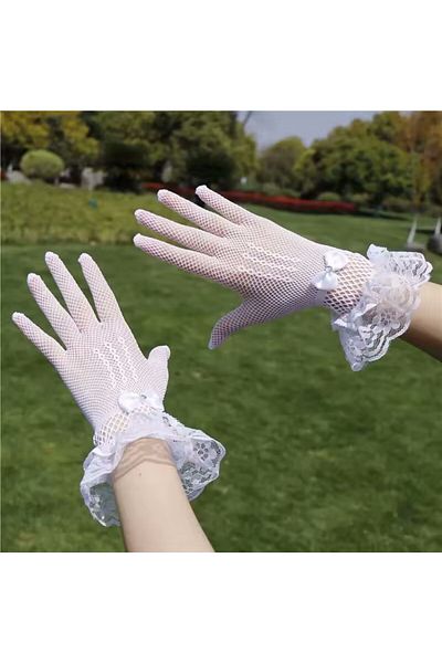 VEGAROKS Lace Detailed Mesh Imported White Gloves