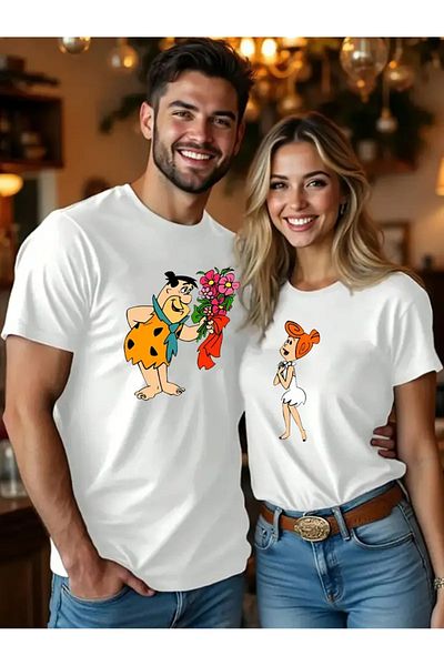 PENTHİLUS Valentine's Day Couple Cartoon T-Shirts, Available in Various Colors and Sizes-Single-