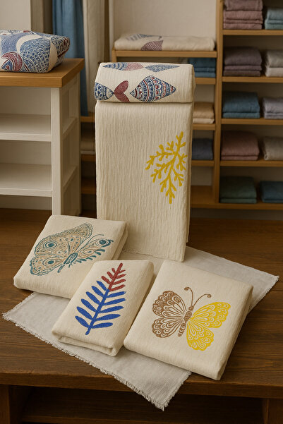 home of buldan Muslin Fabric Butterfly Patterned Cotton Peshtemal 100*180