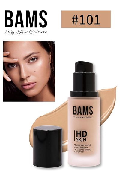 BAMS POP SKIN CULTURE BAMS HD Liquid Foundation | Full Coverage, Lightweight, Long-Lasting & Blendable (Shade 101)