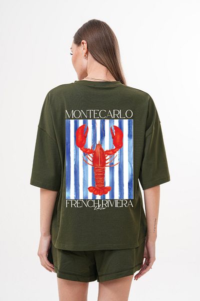 JANSO GROUP -Women Lobster Printed Tshirt-Shorts Set 2Pcs Oversized Large Size Cotton