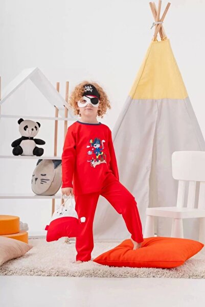 Genel Markalar Korsan Desenli Çanta Ve Maskeli % 100 Pamuk Erkek Çocuk Pijama Takımı