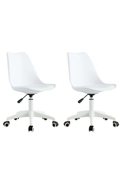 Taimi Pack of 2 Modern Desk Chair, Adjustable 360 °Swivel Armless Swivel Computer Chair With Wheels White