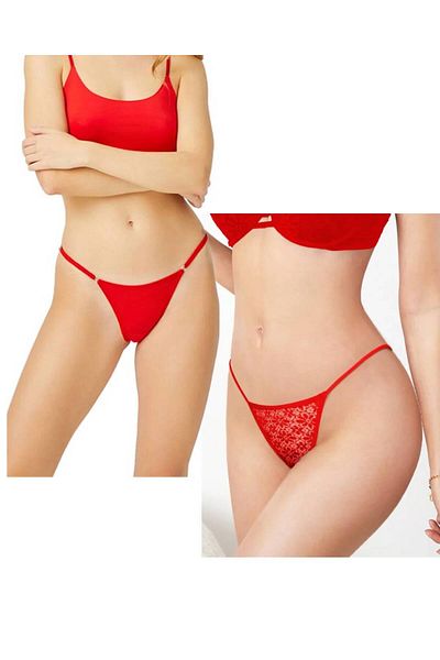 GECKO COLLECTION String Thong Women's 2-Pack Lace and Ring Detailed Panties