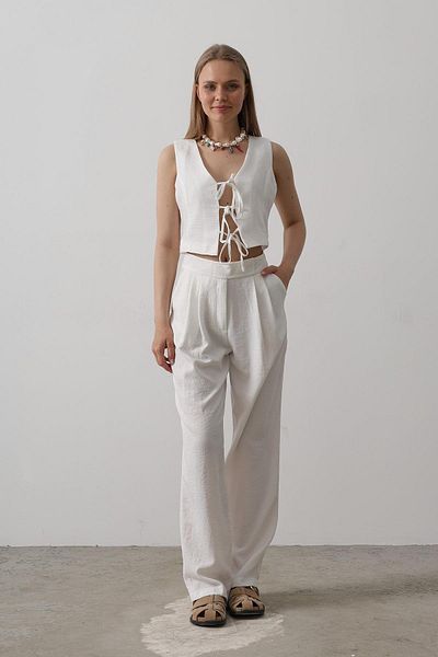 Le Savu Shilsee Women's White Front Tie Lined Vest
