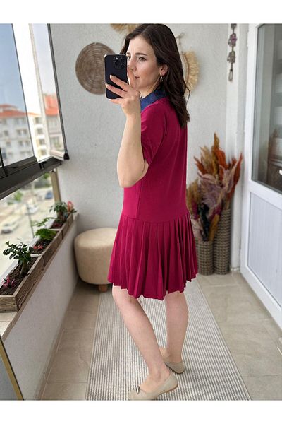 TUNAM BUTİK Cotton Modal Fabric V-Neck Dress