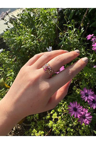 MODA Colorful Gold Stone Steel Ring - Stylish and Elegant Design