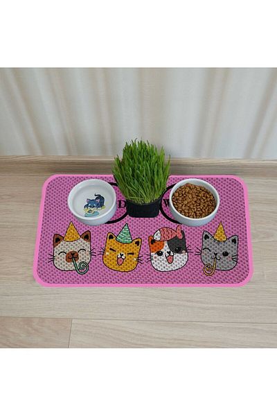 AKTUNÇ Cat Dog Food and Water Bowl - With Underpads and Scratching Features
