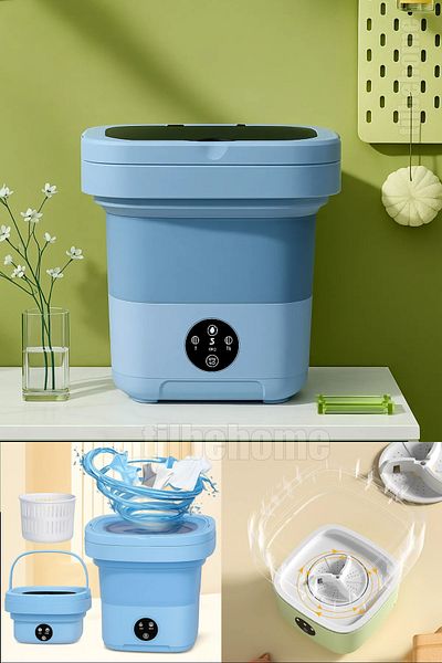 Tilbe Home Folding Mini Washing Machine Blue Portable Retro Silicone Socks Underwear Washer 10 Lt