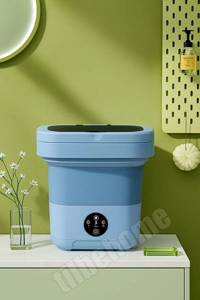 Tilbe Home Folding Mini Washing Machine Blue Portable Retro Silicone Socks Underwear Washer 10 Lt