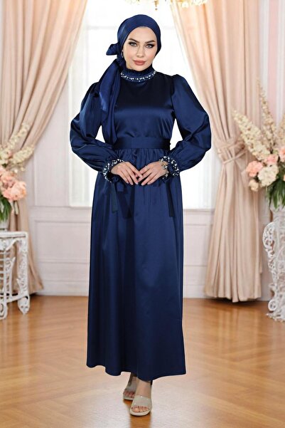 Missvalle Rochie de seara din satin perlat Albastru bleumarin 19121