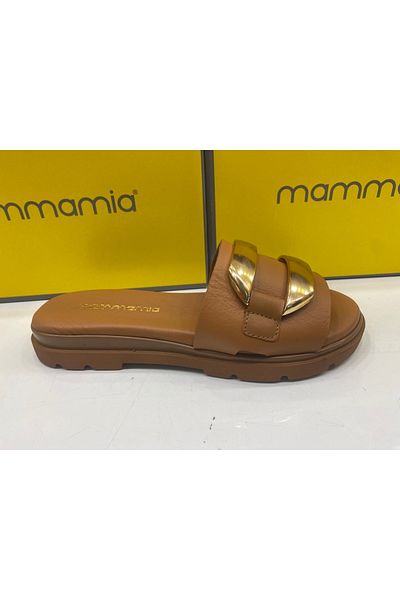 Mammamia Γυναικείες αγκράφες από γνήσιο δέρμα με λεπτομέρειες καθημερινές παντόφλες 25y D25yt-1375 Z tan