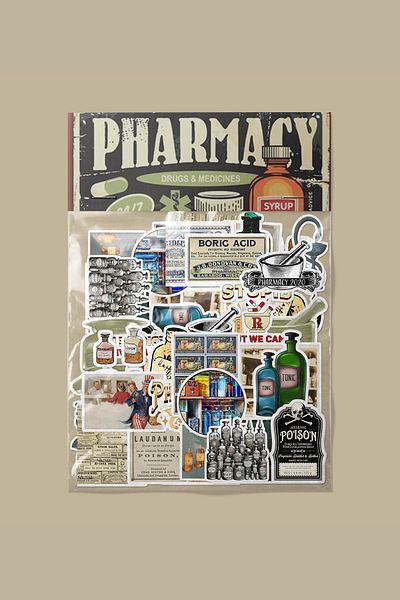 dadi ramba Vintage Pharmacy Sticker Pack -Bullet Journal - Agenda -Laptop Sticker Decal