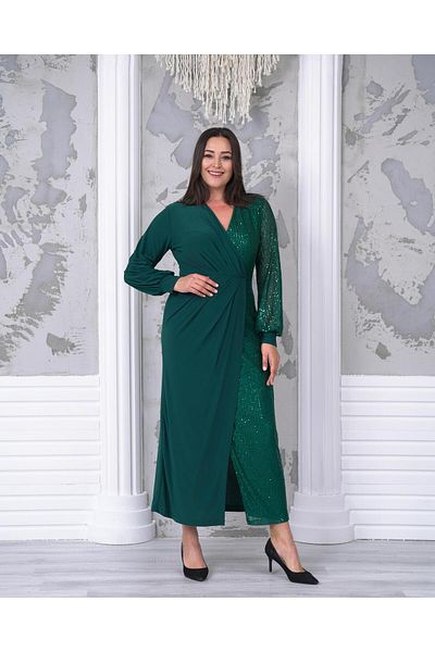 rotop Rochie lunga Olivia, pentru ocazii, din paiete, model elegant, culoare verde, Marime 52