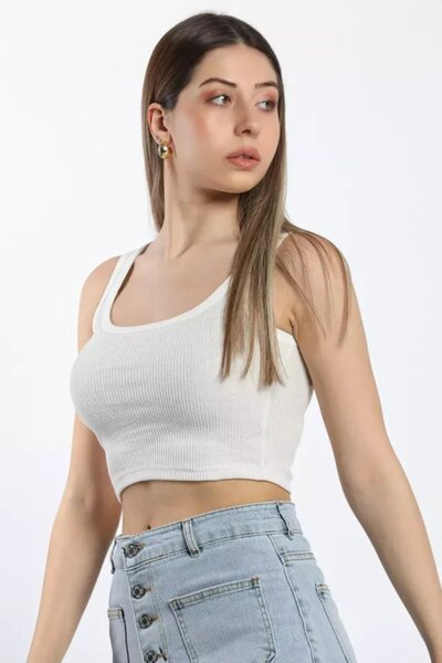 İKLİM LİFE Κοντό μπλουζάκι με λαιμόκοψη σε σχήμα U πλέξη ριμπ