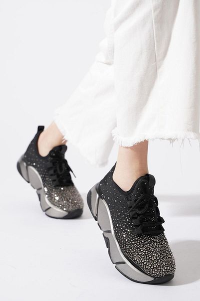 Moda Pie Garte mesh stone women's sports shoes black platinum