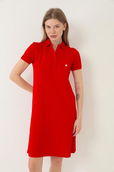 Miron Tile Women's Polo Neck Short Sleeve Knitted Dress -2431
