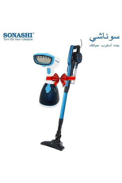 sonashi 2-In-1 Portable Handheld Upright Stick Vacuum Cleaner With Portable Handheld Garment Steamer Bundle