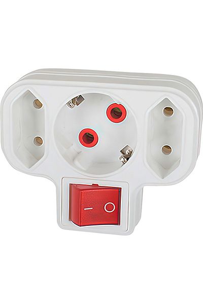 flores Triplu stecher Fetih, 3 posturi, 1 x Schuko, 2 x Euro, cu intrerupator si led