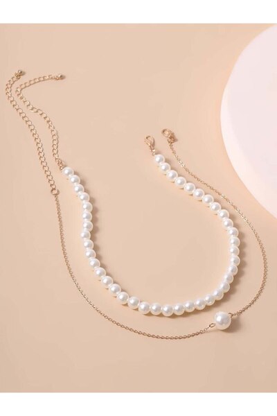 MODAMAYS 2Pcs Pearl Chain Elegant Women's Necklace B2566M