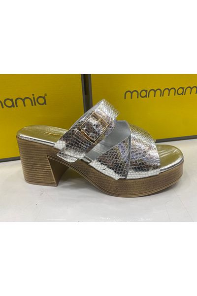 Mammamia D25YT-1200 Γυναικείες παντόφλες με τακούνι από γνήσιο δέρμα lame
