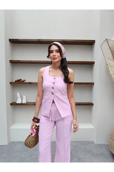 ESRAHELVACI Square Collar Vest Pants Set