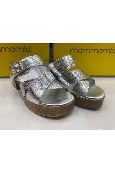 Mammamia D25YT-1200 Γυναικείες παντόφλες με τακούνι από γνήσιο δέρμα lame