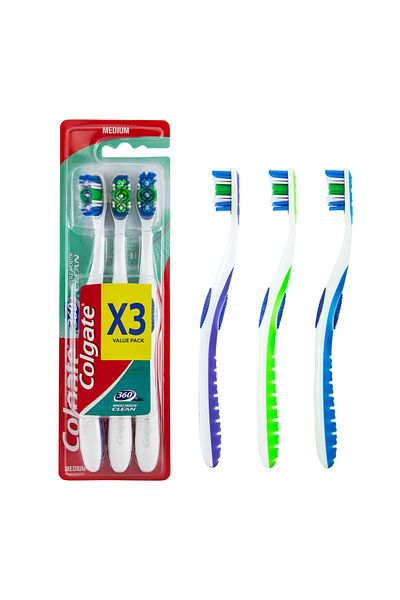 Colgate 360 Whole Mouth Clean Medium Toothbrush Assorted Colour 2+1