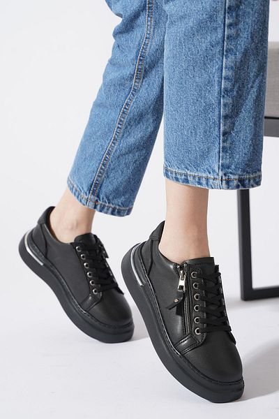 Moda Pie Pantofi sport pentru femei Neges cu fermoar lateral piele neagră