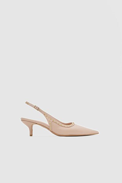 Seniorah Beige Skin Studded Pointed Toe Women's Heeled Shoes