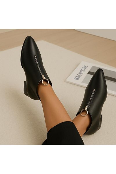 HKM shoes Ελαφρύ Άνετο Χειμερινό Μαύρο Δέρμα Δερμάτινο Κοντό Μυτερό Καθημερινές Γυναικείες Μπότες Μπότες Qadın Qara με φερμουάρ