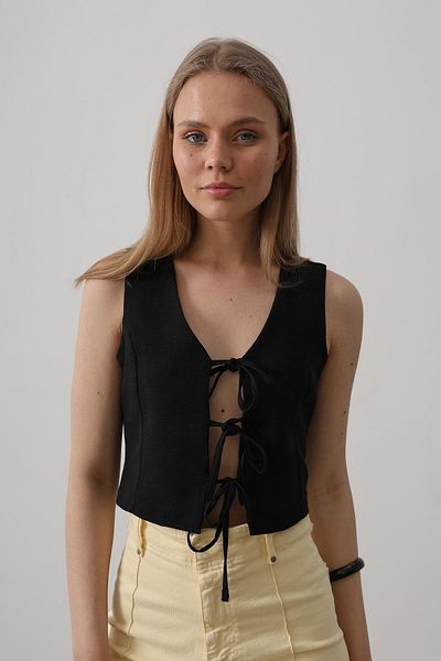 Le Savu Shilsee Women's Black Front Tie Lined Vest