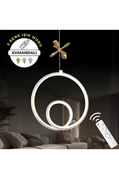 Elektroyou Yakamoz Beyaz Kumandalı 3 Renk Dimmerli Ledli Gold Çizgili Krom Kelebek Detaylı Sarkıt Avize